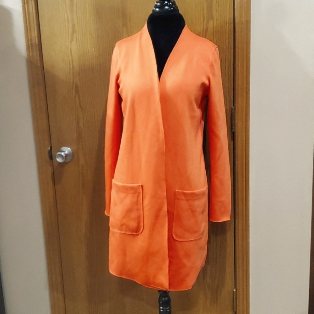 Carolina Belle Montreal NWT open front long line pocketed cardigan top orange